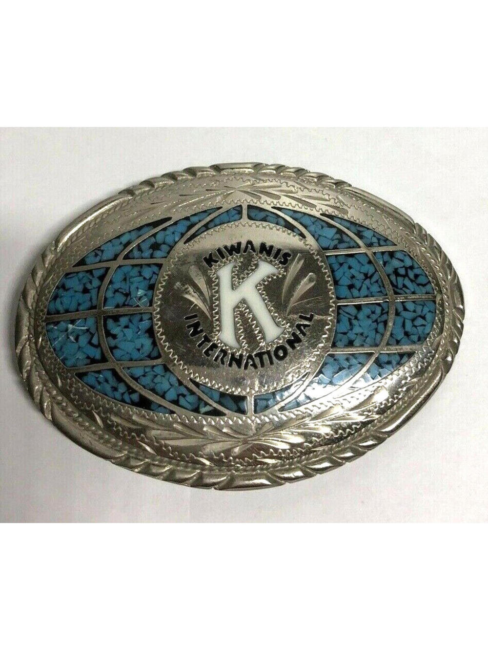 Kiwanis International Belt Buckle Inlay with Turquoise Handcrafted by S.S.I